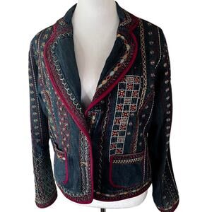 Chico’s Embroidered Embellished Denim Blazer Jacket Size 1 (Medium) Vintage